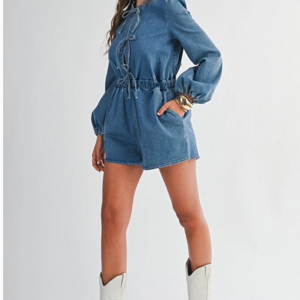 NWT EB Luxe Los Angeles Denim Romper Size M